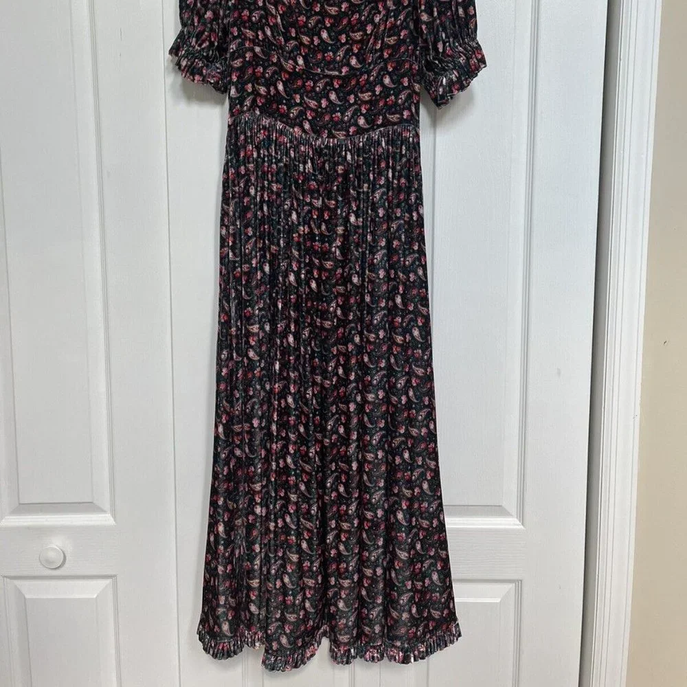 NWT Doen Marin dress silk velvet - M - Teal Canterbury Paisley - Picture 7 of 8